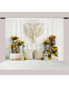 Kate 7x5ft Autumn Sunflowers Backdrops for Photography Bohemian White Wooden Fence Cake Smash Banner Backdrop Supplies for Girls 1st Birthday Party Portrait Decoration Photo Booth Backdrop