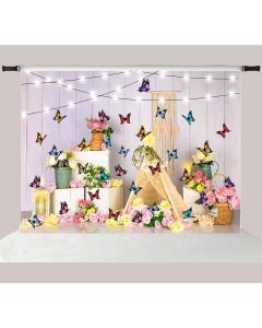 Kate 7x5ft Pink Rose Floral Backdrops for Photography Lighting Decoration Flying Butterfly Tent Background Photo Studio Children Birthday Party Backdrop Shooting