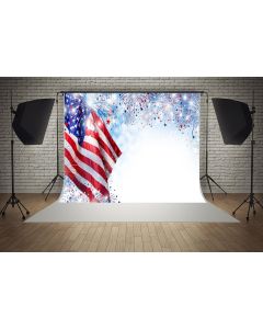 7ft(W) x 5ft(H) America Flag Day Backgrounds Stars and Stripes Fireworks Party Decorations Microfiber Photo Backdrop Studio Props