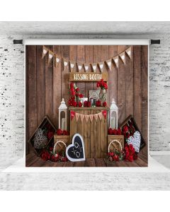 Kate 8x8ft Valentine's Day Photography Backdrop Wood Kissing Booth Banner Love Heart Floral Background