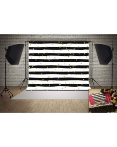 7ft(W) x 5ft(H) Black and White Stripes Gold Dots Wedding Birthday Party Decorations Polyester Photo Backdrop Studio Props