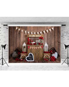 Kate 7x5ft Valentine's Day Backdrop for Photography Brown Vintage Wood Red Rose Kisses Party Backdrop Valentine Party Decoration Background