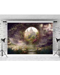 Kate 7x5ft Spring Floral Photography Backdrop Castle Floral Garden Background Fantasy Photo Props for Kids