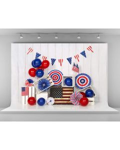 Kate 7x5ft American Flag Backdrops for Photography Independence Day Banner Background White Wood Wall Backgrounds Colorful Balloons Backdrop